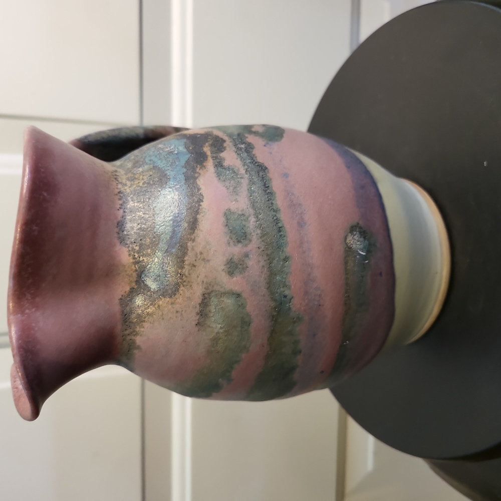 Joe Winter Signed Raku Pottery Studio Ceramic Pitcher Vase Vessel 7" - Picture 3 of 10